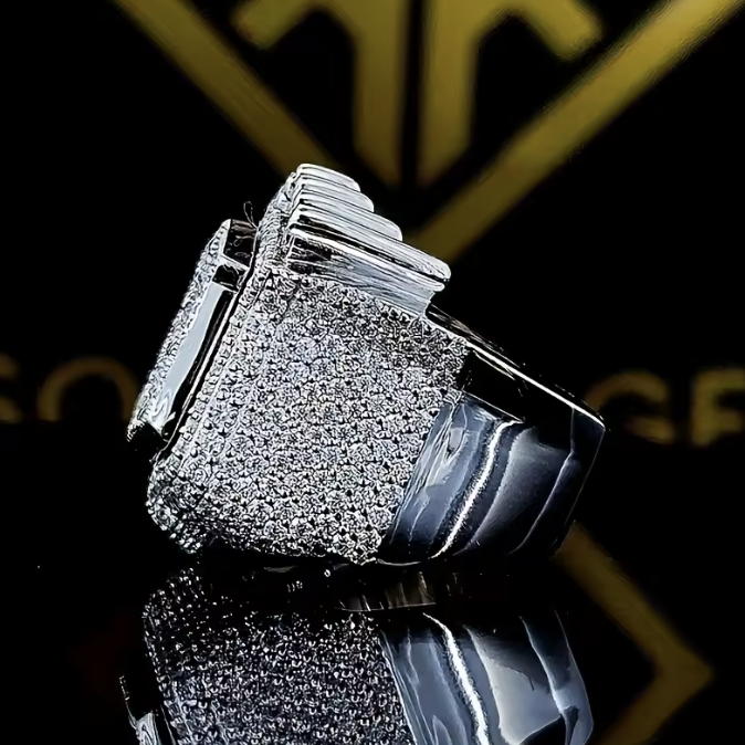 2026 New Men's 925 Sterling Silver Ring Vintage King Crown Iced Out Hip Hop Ring - DripVault