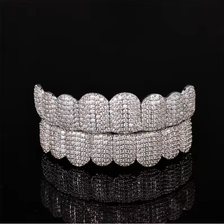 2026 Premium Grillz Set Micro Pave Full Cover Teeth Jewelry Top + Bottom 8x8 - DripVault