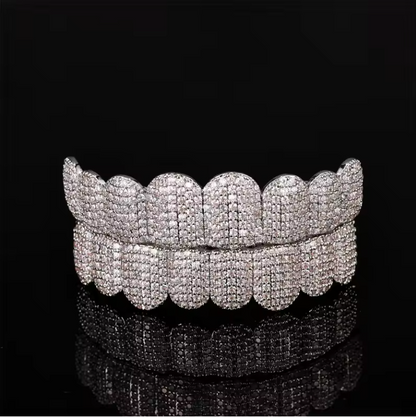 2026 Premium Grillz Set Micro Pave Full Cover Teeth Jewelry Top + Bottom 8x8 - DripVault