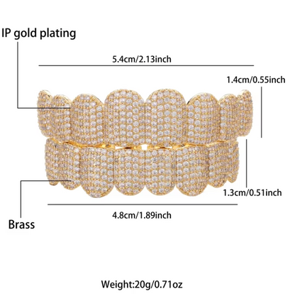 2026 Premium Grillz Set Micro Pave Full Cover Teeth Jewelry Top + Bottom 8x8 - DripVault