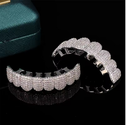 2026 Premium Grillz Set Micro Pave Full Cover Teeth Jewelry Top + Bottom 8x8 - DripVault