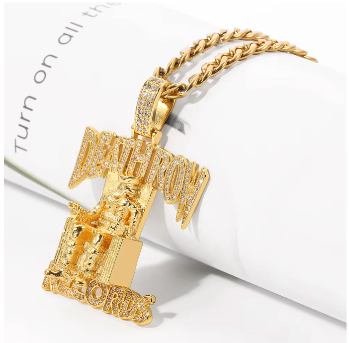 Hip Hop DEATHROW RECORDS Prisoner Necklace Rhinestones Pendant with Rope Chain - DripVault