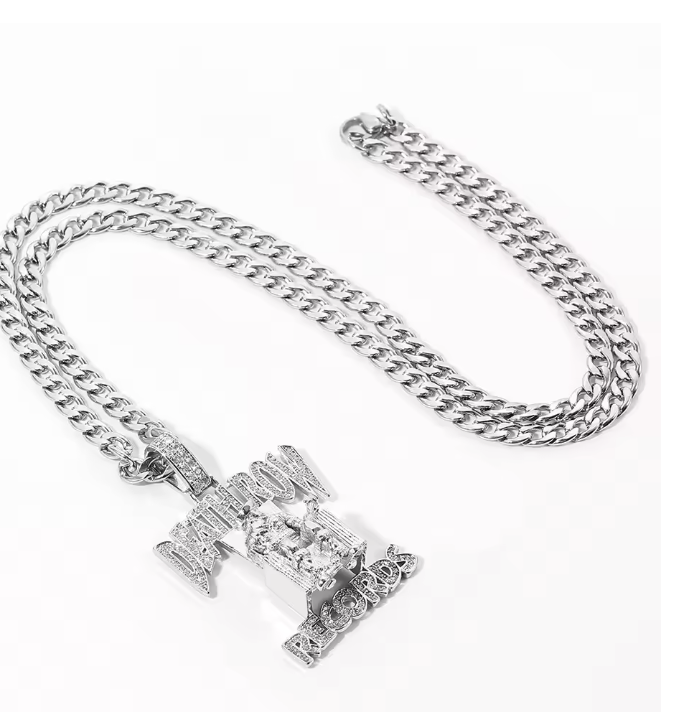 Hip Hop DEATHROW RECORDS Prisoner Necklace Rhinestones Pendant with Rope Chain - DripVault