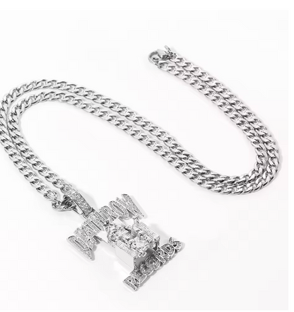 Hip Hop DEATHROW RECORDS Prisoner Necklace Rhinestones Pendant with Rope Chain - DripVault