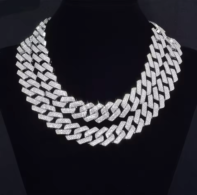 Iced Out 20 inch Jewelry Hip Hop Silver Gold Cuban Link Chain High Quality - DripVault