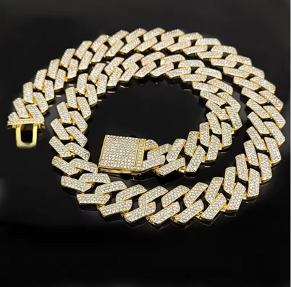 Iced Out 20 inch Jewelry Hip Hop Silver Gold Cuban Link Chain High Quality - DripVault