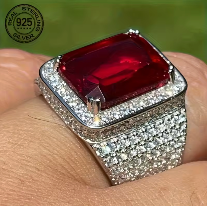 2026 New Arrival Luxury 925 Sterling Silver Rings Red Zircon Stone - DripVault