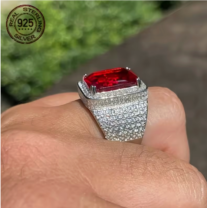 2026 New Arrival Luxury 925 Sterling Silver Rings Red Zircon Stone - DripVault