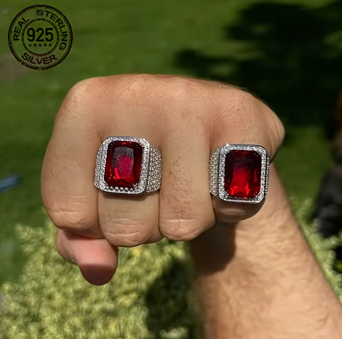 2026 New Arrival Luxury 925 Sterling Silver Rings Red Zircon Stone - DripVault