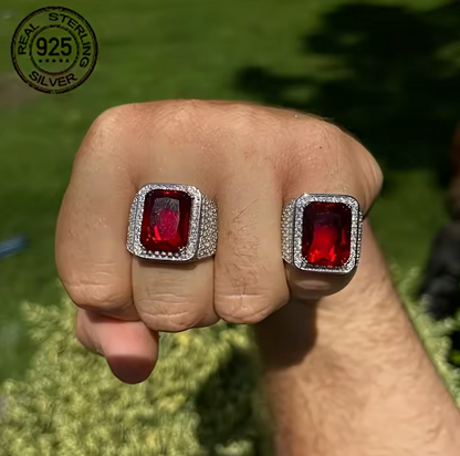2026 New Arrival Luxury 925 Sterling Silver Rings Red Zircon Stone - DripVault