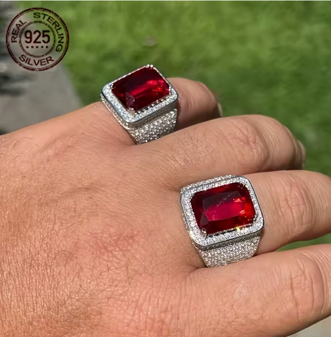 2026 New Arrival Luxury 925 Sterling Silver Rings Red Zircon Stone - DripVault