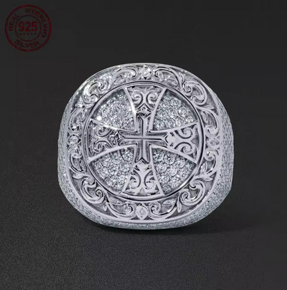 Noble 925 Sterling Silver Eternity AAAAA+ Cross Rings Vintage White Gold Plated - DripVault