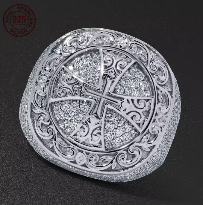 Noble 925 Sterling Silver Eternity AAAAA+ Cross Rings Vintage White Gold Plated - DripVault