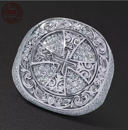 Noble 925 Sterling Silver Eternity AAAAA+ Cross Rings Vintage White Gold Plated - DripVault