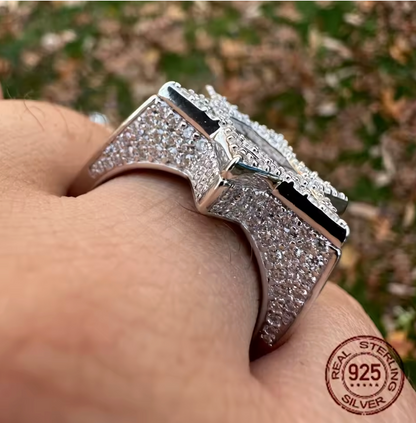 Men's Luxury 925 Sterling Silver Retro Hexagram Hip Hop Ring Platinum Plated - DripVault