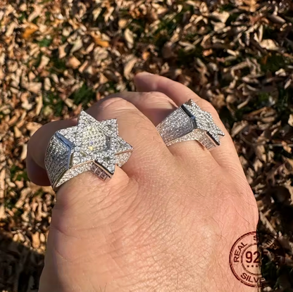 Men's Luxury 925 Sterling Silver Retro Hexagram Hip Hop Ring Platinum Plated - DripVault