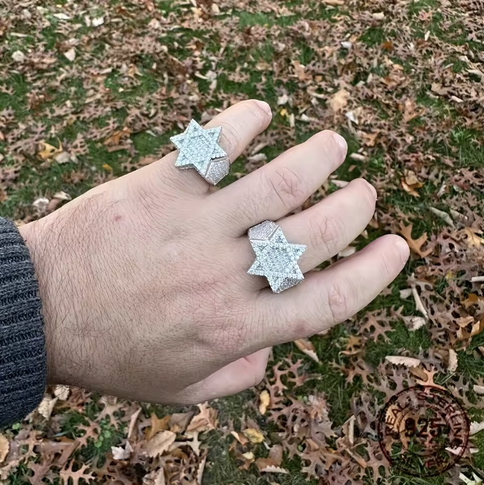 Men's Luxury 925 Sterling Silver Retro Hexagram Hip Hop Ring Platinum Plated - DripVault