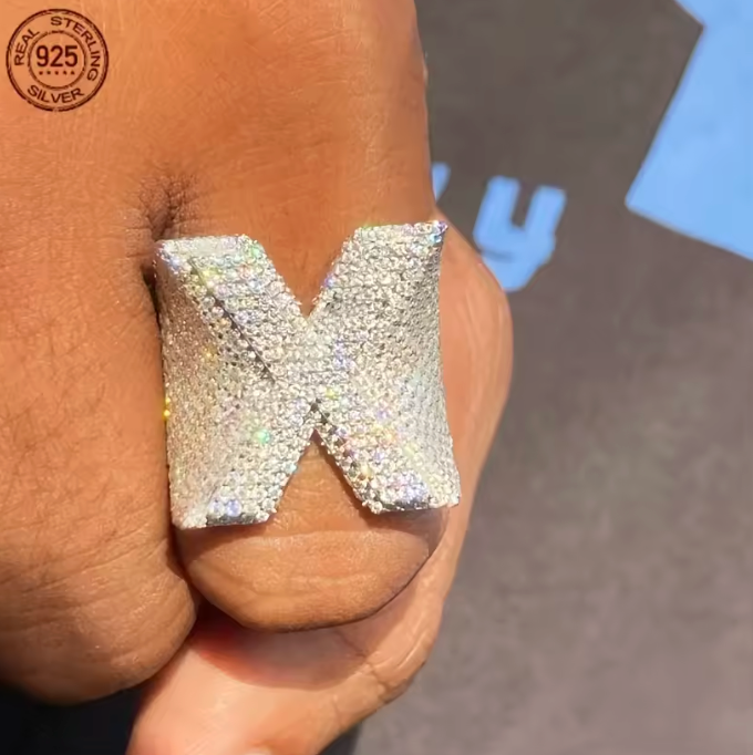 Fully Iced Out Initial X Diamond Letter Rings For Men Luxury 925 Sterling Silver - DripVault