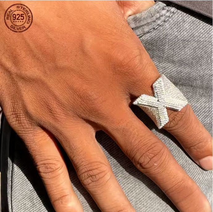 Fully Iced Out Initial X Diamond Letter Rings For Men Luxury 925 Sterling Silver - DripVault