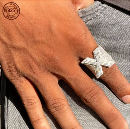 Fully Iced Out Initial X Diamond Letter Rings For Men Luxury 925 Sterling Silver - DripVault