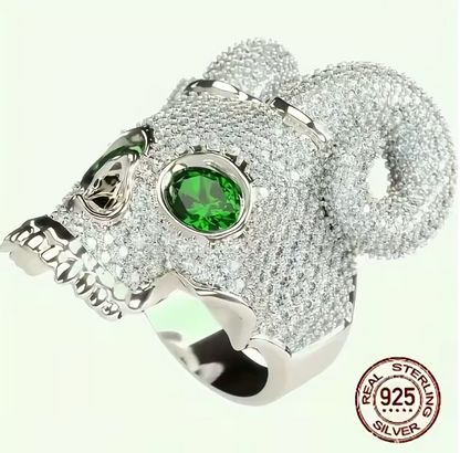 Vintage Gothic Skull Horn Ring Bezel Cluster 925 Sterling Silver Rings - DripVault