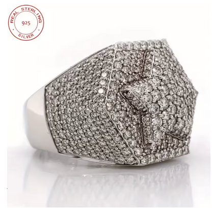 2026 Fashion 925 Silver Rings For Men Luxury White Gold Plated Five Star Hip Hop - DripVault