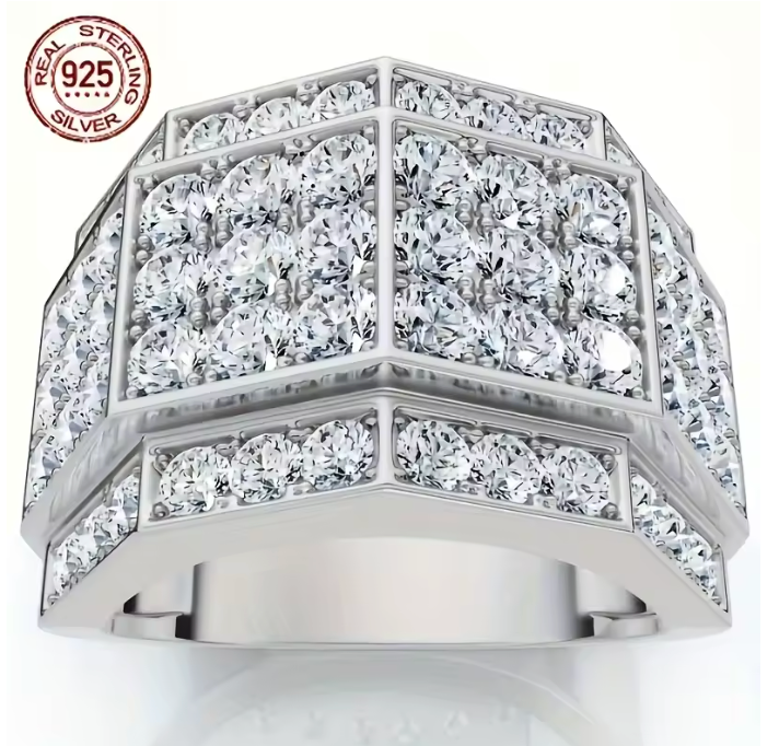 Men's 3Ct Diamond Men's Multi Cluster Wide Ring 925 Sterling Silver Luxury CZ - DripVault