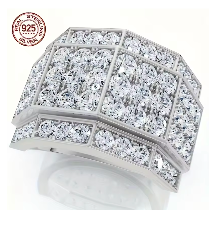 Men's 3Ct Diamond Men's Multi Cluster Wide Ring 925 Sterling Silver Luxury CZ - DripVault
