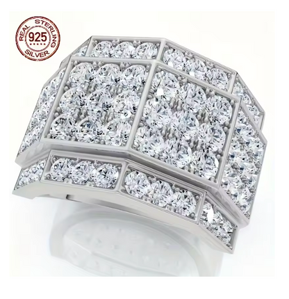 Men's 3Ct Diamond Men's Multi Cluster Wide Ring 925 Sterling Silver Luxury CZ - DripVault