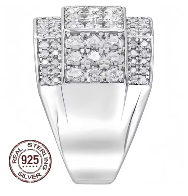 Men's 3Ct Diamond Men's Multi Cluster Wide Ring 925 Sterling Silver Luxury CZ - DripVault