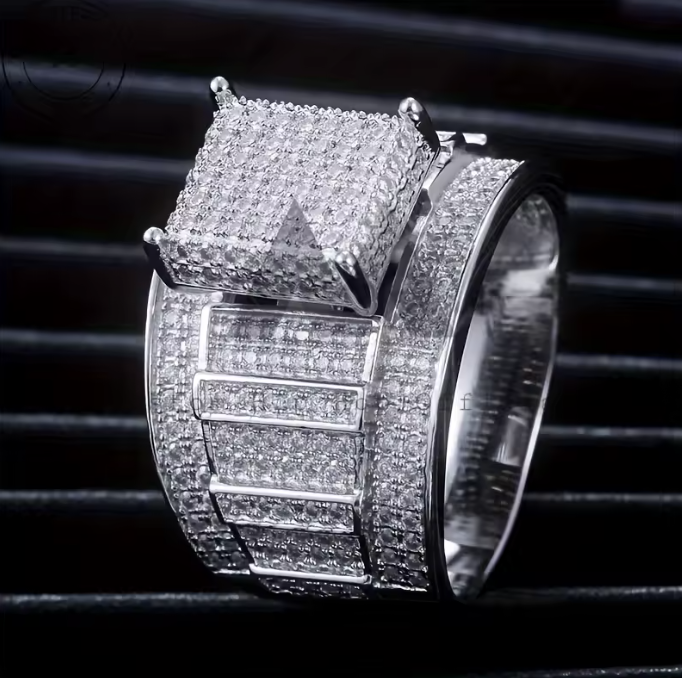 Classic Hip Hop Fire Jewelry Iced Out Zircon 925 Sterling Silver Rings For Men - DripVault