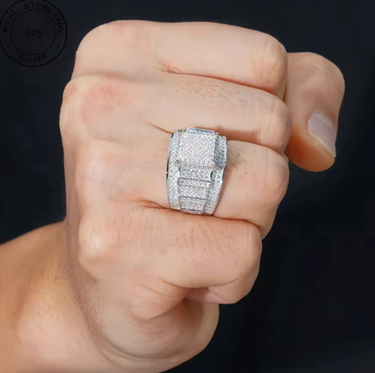 Classic Hip Hop Fire Jewelry Iced Out Zircon 925 Sterling Silver Rings For Men - DripVault