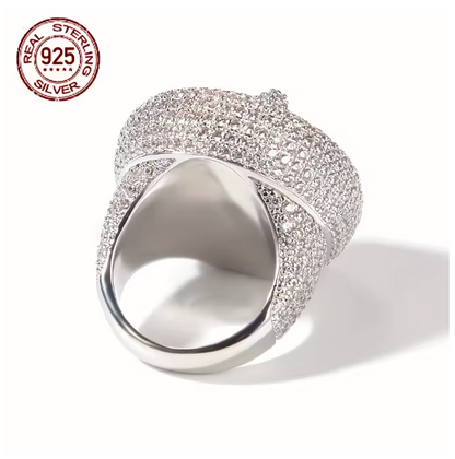 Luxury V Letters Fully Iced Out 925 Sterling Ring Hip Hop Style Icy Zircon Round - DripVault