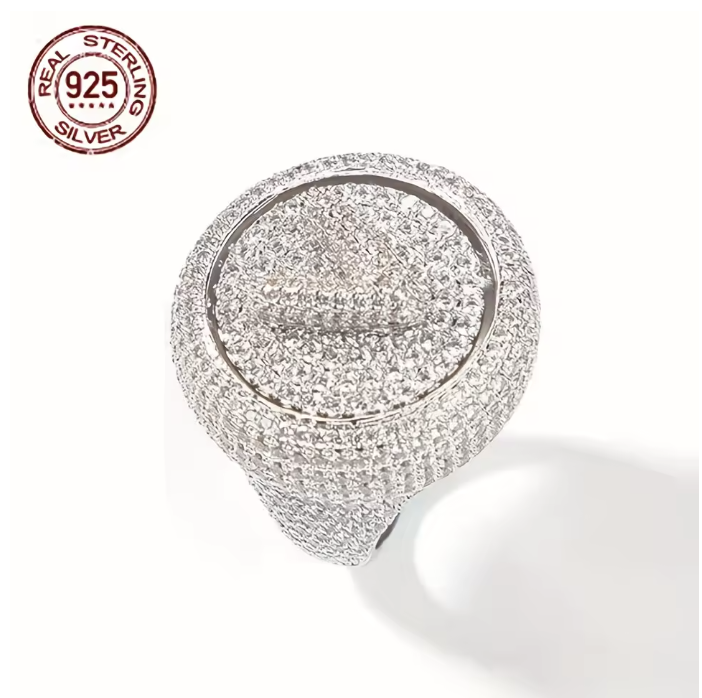 Luxury V Letters Fully Iced Out 925 Sterling Ring Hip Hop Style Icy Zircon Round - DripVault