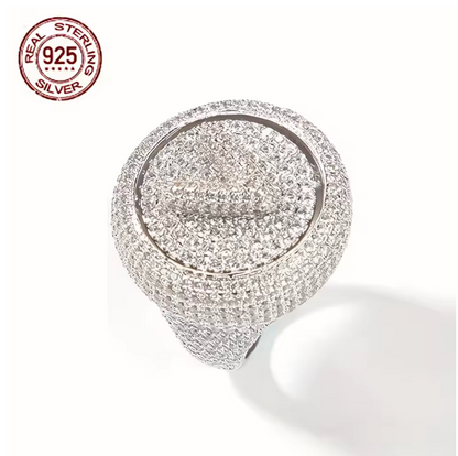 Luxury V Letters Fully Iced Out 925 Sterling Ring Hip Hop Style Icy Zircon Round - DripVault