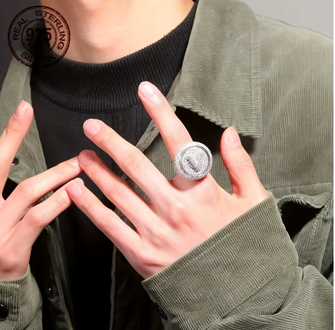 Luxury V Letters Fully Iced Out 925 Sterling Ring Hip Hop Style Icy Zircon Round - DripVault