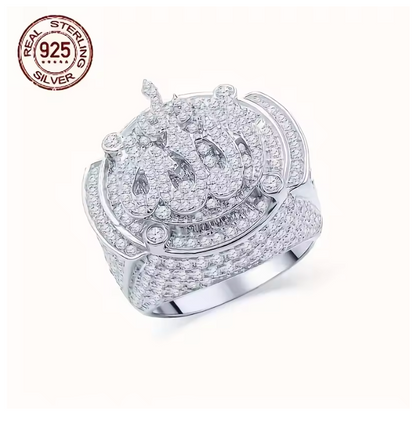 14K White Gold Plated Over 925 Sterling Silver Ring Allah God Muslim Islamic - DripVault