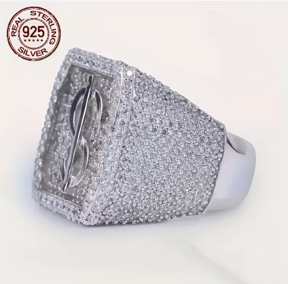 2026 New Men's Geometric Carving Dollar Symbol 925 Silver Rings Platinum Plated - DripVault