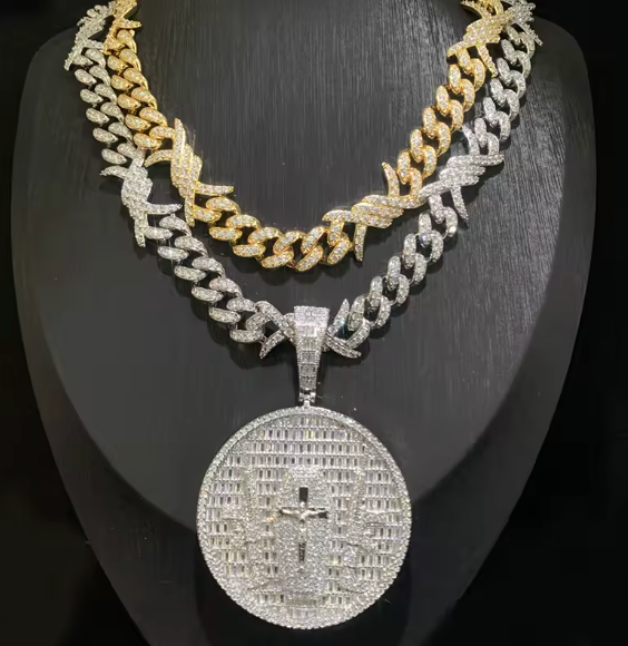 Hip Hop Bling Iced Out Gun Crucifix Jesus Round Pendants Necklace CZ 5A+ - DripVault