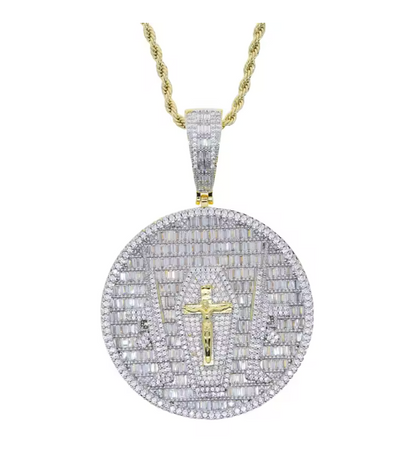 Hip Hop Bling Iced Out Gun Crucifix Jesus Round Pendants Necklace CZ 5A+ - DripVault