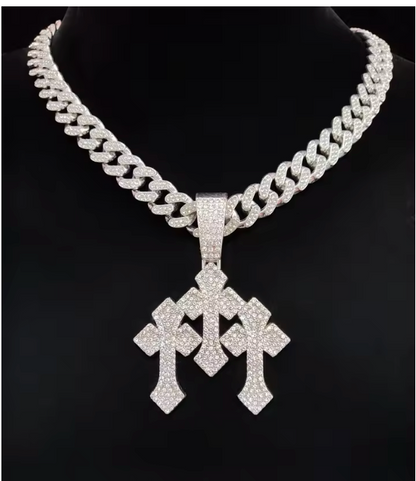 2026 New Arrival Hip Hop Cross Pendant Necklace Chain Iced Out Bling CZ - DripVault