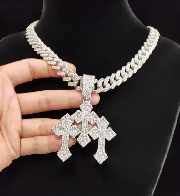 2026 New Arrival Hip Hop Cross Pendant Necklace Chain Iced Out Bling CZ - DripVault