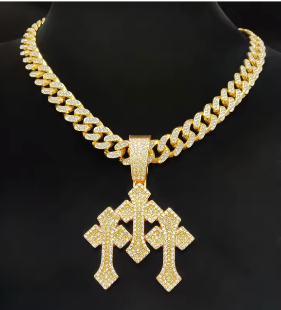 2026 New Arrival Hip Hop Cross Pendant Necklace Chain Iced Out Bling CZ - DripVault