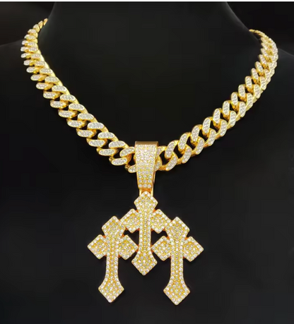 2026 New Arrival Hip Hop Cross Pendant Necklace Chain Iced Out Bling CZ - DripVault