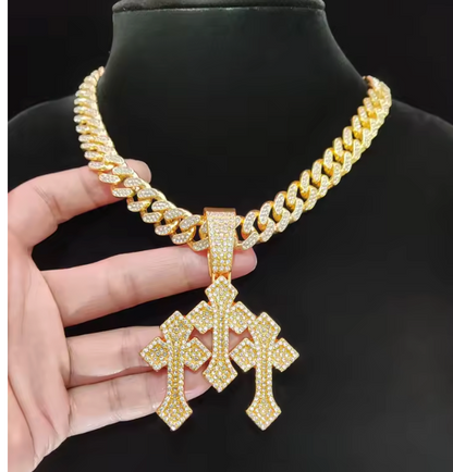 2026 New Arrival Hip Hop Cross Pendant Necklace Chain Iced Out Bling CZ - DripVault