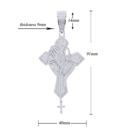 2026 New Iced Out Cross Pendant Necklace Star Link Chain Praying Hands CZ - DripVault