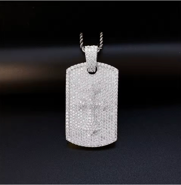 High Quality Hip Hop Cross Tag Iced Out Pendant Necklace Bling CZ with Chain - DripVault