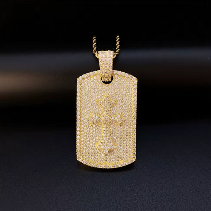 High Quality Hip Hop Cross Tag Iced Out Pendant Necklace Bling CZ with Chain - DripVault
