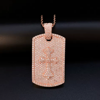 High Quality Hip Hop Cross Tag Iced Out Pendant Necklace Bling CZ with Chain - DripVault
