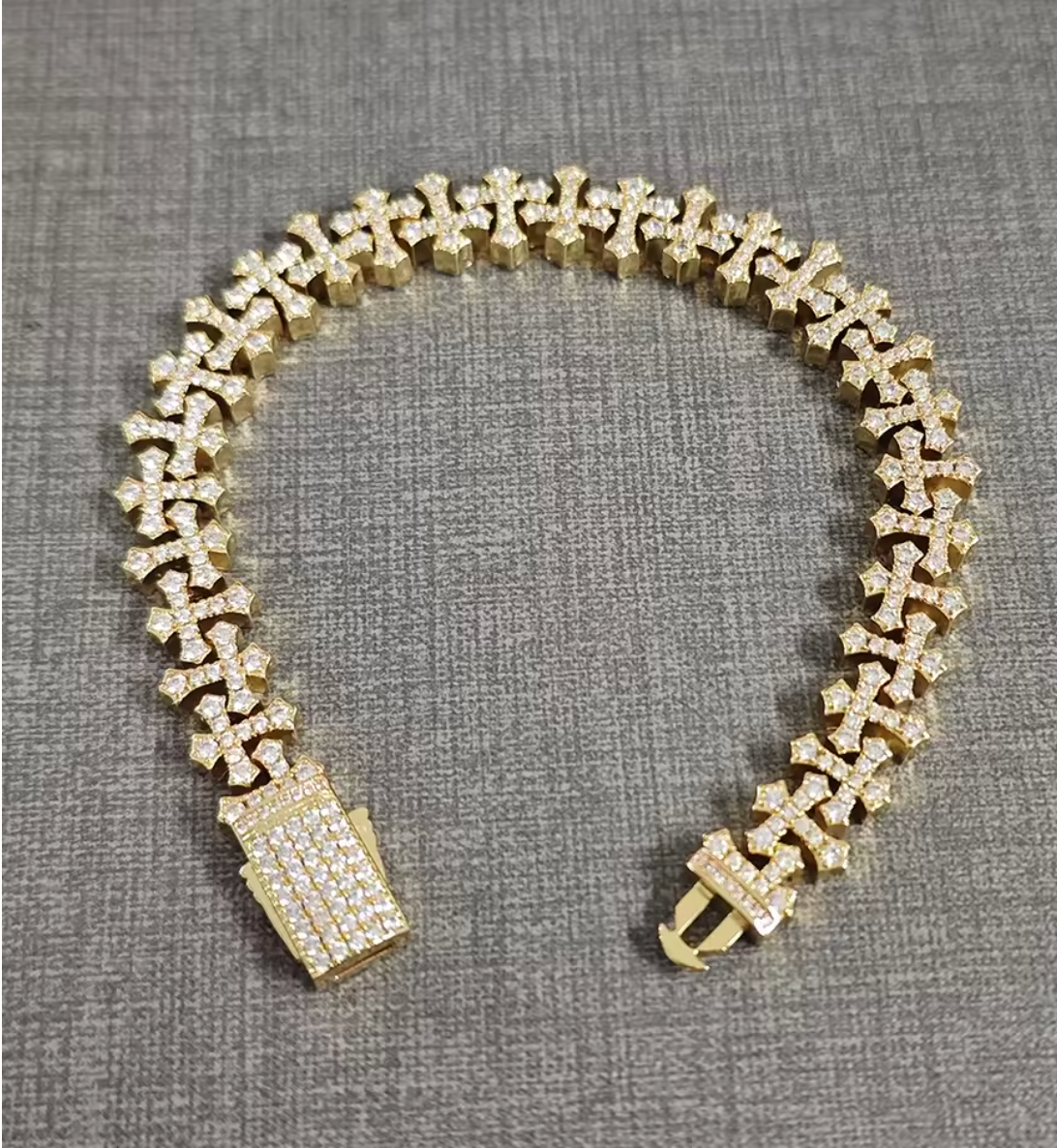 AAAAA CZ Bling Ice Out Hop Hip Small Cross Miami Cuban Chain Necklace Bracelet - DripVault